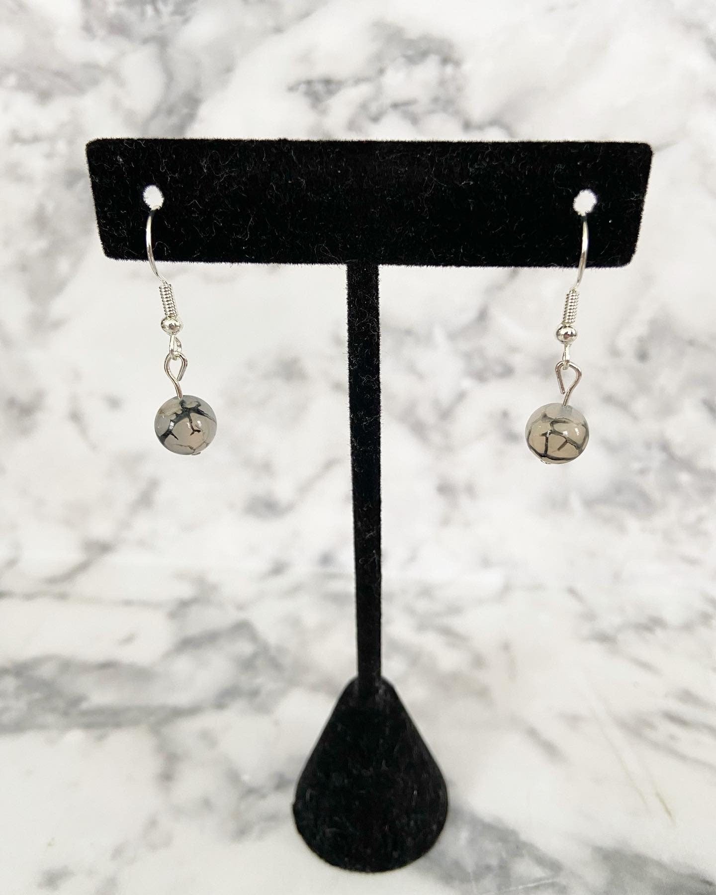 Black & white dragon vein agate drop earrings