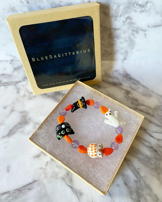 Halloween lampwork glass stretch bracelet