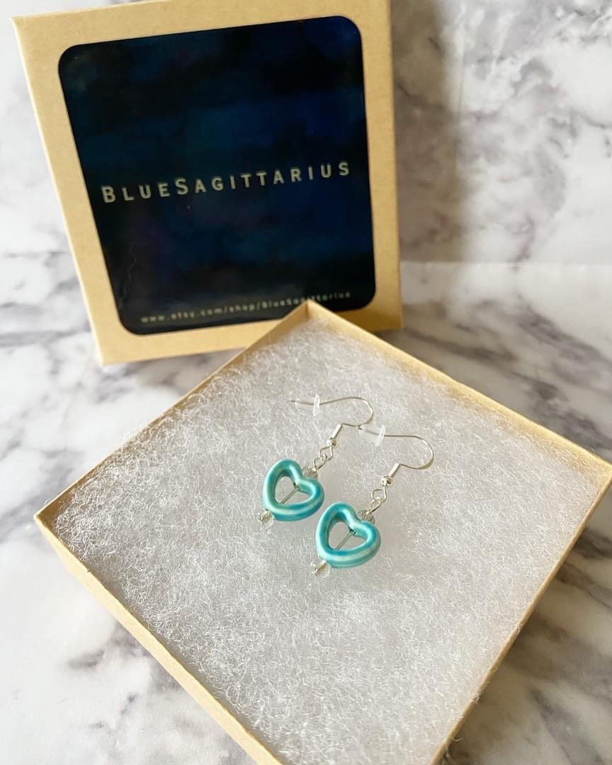 Turquoise ceramic heart earrings