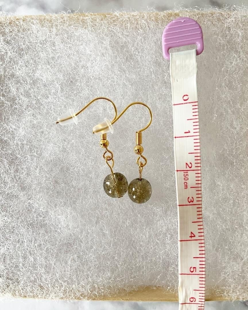 Smoky gray crackle Czech glass drop earrings with 18K gold plated hooks