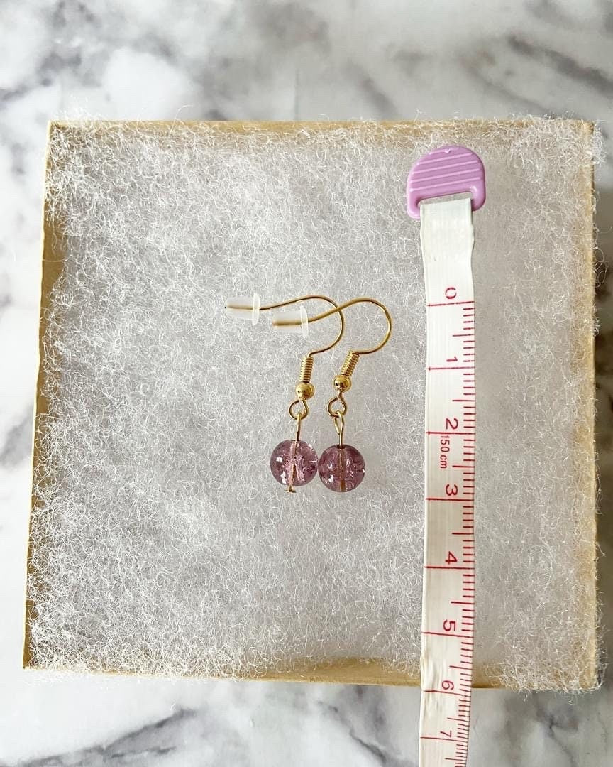 Purple crackle Czech glass drop earrings with 18K gold plated hooks