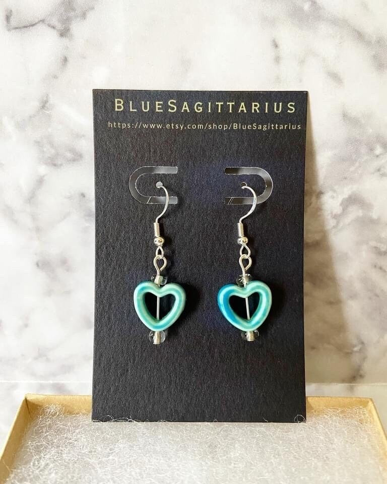 Turquoise ceramic heart earrings