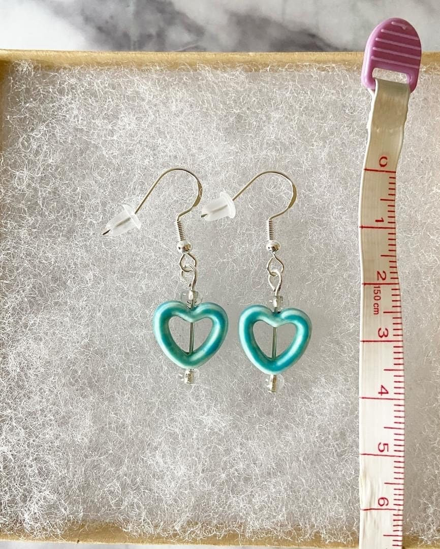 Turquoise ceramic heart earrings