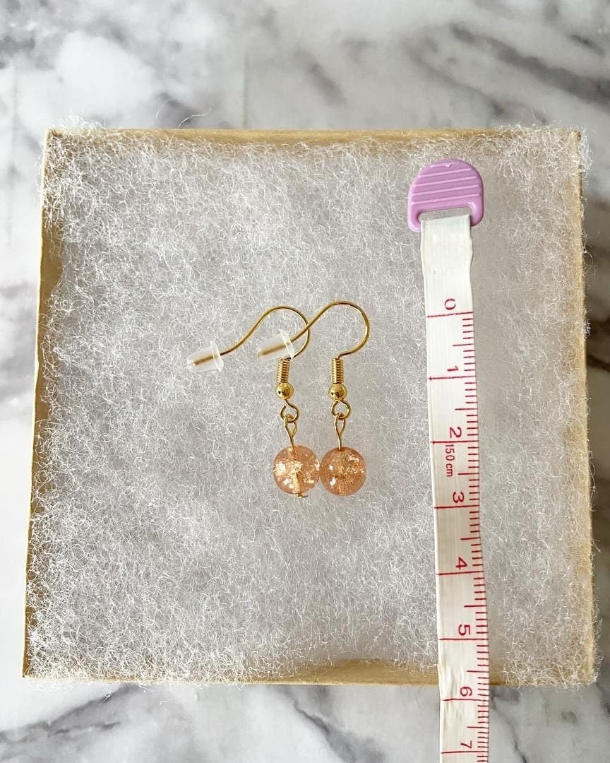 Peach crackle Czech glass drop earrings with 18K gold plated hooks