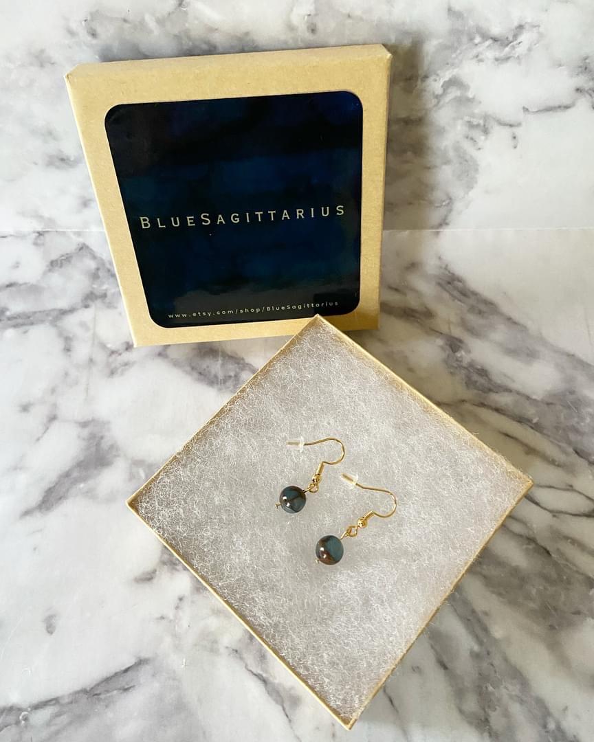 Lighter blue sapphire in AAA grade quartz with pyrite gemstone drop earrings with 8mm beads and 18K gold plated traditional hooks