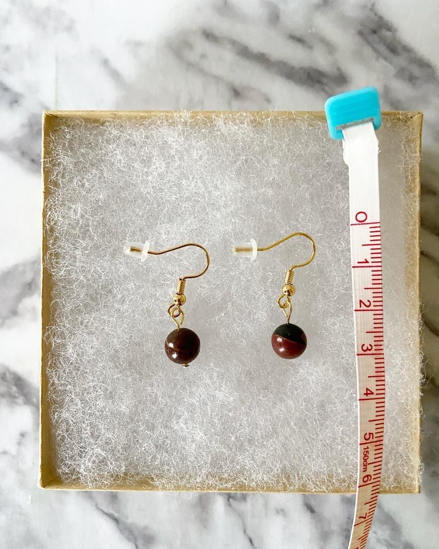 Red creek jasper gemstone drop earrings with 8mm beads and 18K gold plated traditional hooks