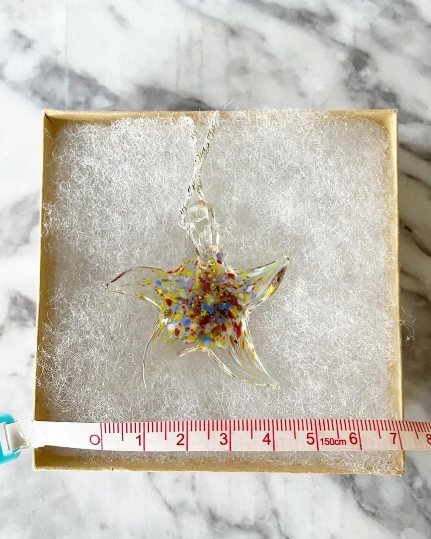 Multicolored rainbow murano style glass starfish necklace