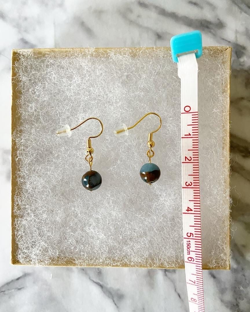 Lighter blue sapphire in AAA grade quartz with pyrite gemstone drop earrings with 8mm beads and 18K gold plated traditional hooks