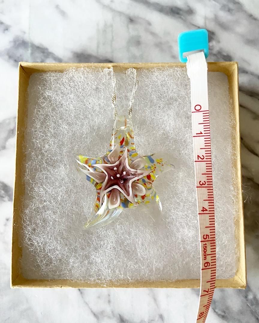 Multicolored rainbow murano style glass starfish necklace