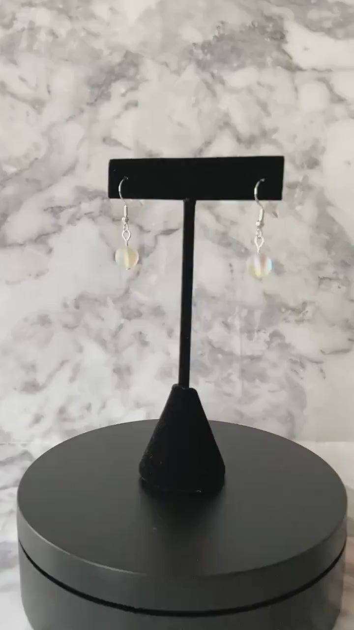 White moonlight matte mystic aura quartz (synthetic moonstone) drop earrings