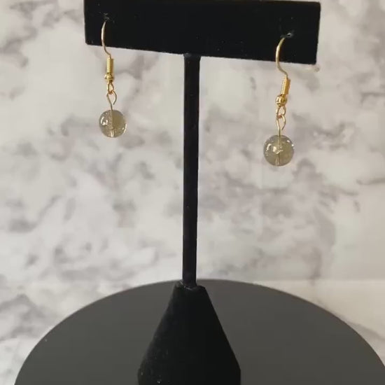 Smoky gray crackle Czech glass drop earrings with 18K gold plated hooks