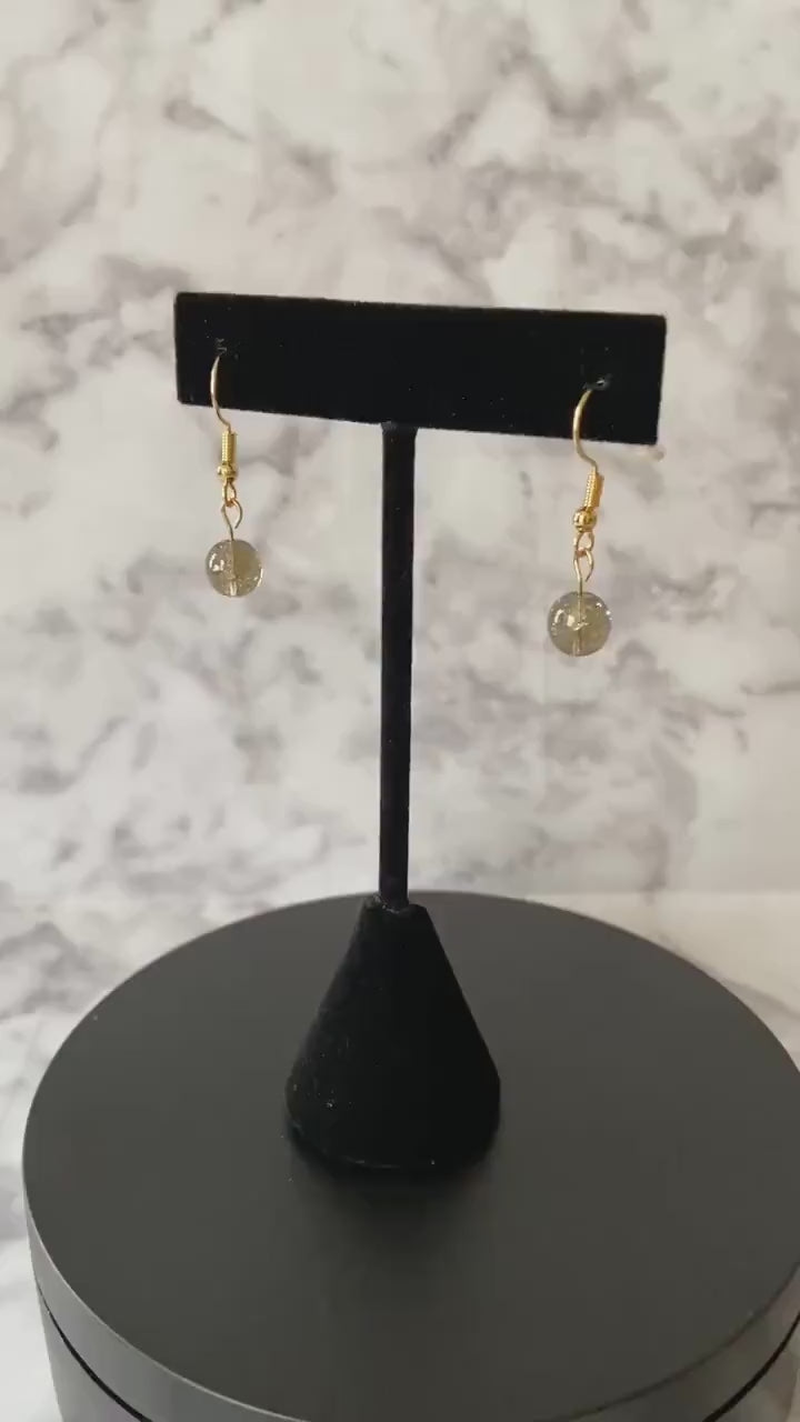 Smoky gray crackle Czech glass drop earrings with 18K gold plated hooks