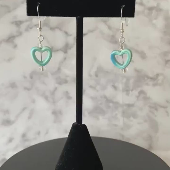 Turquoise ceramic heart earrings