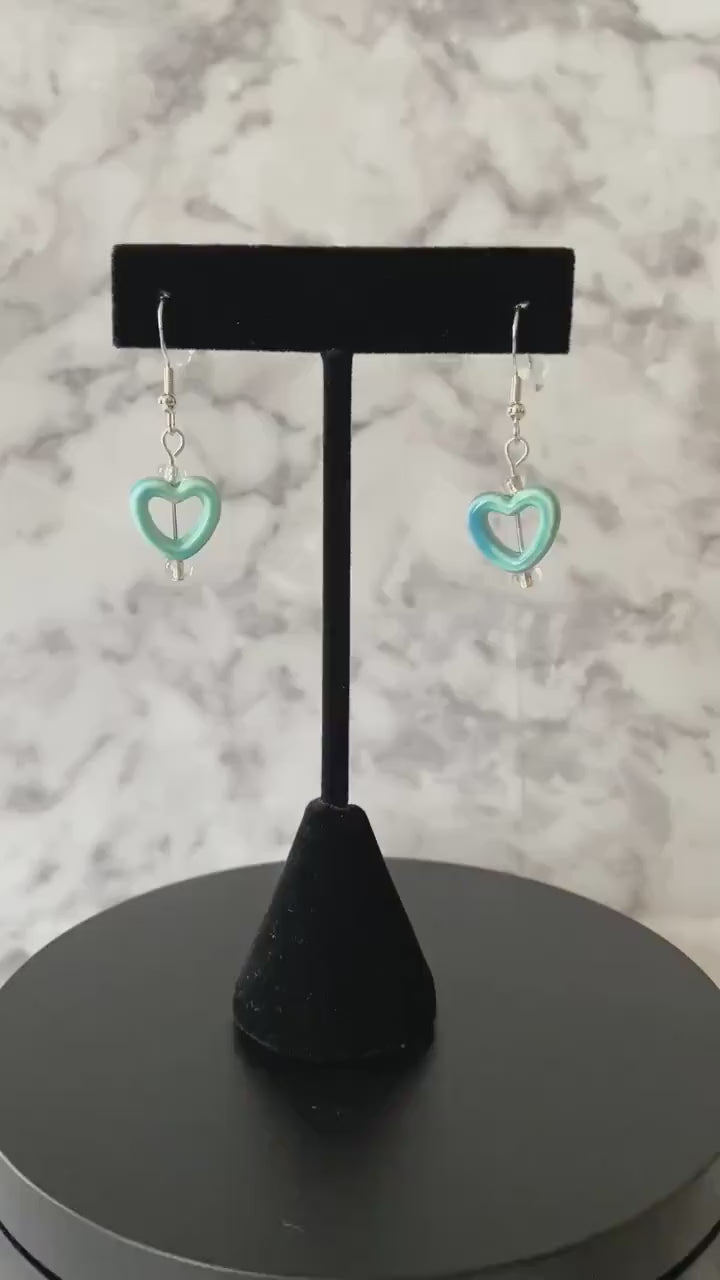 Turquoise ceramic heart earrings