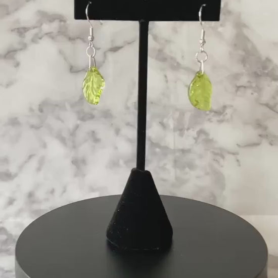 Green leaf glass drop earrings