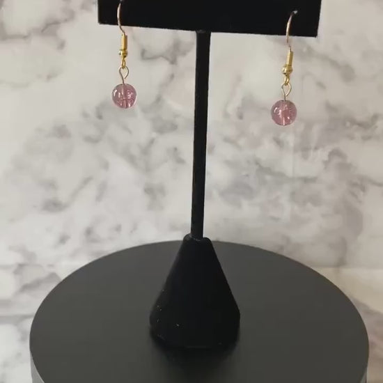 Purple crackle Czech glass drop earrings with 18K gold plated hooks