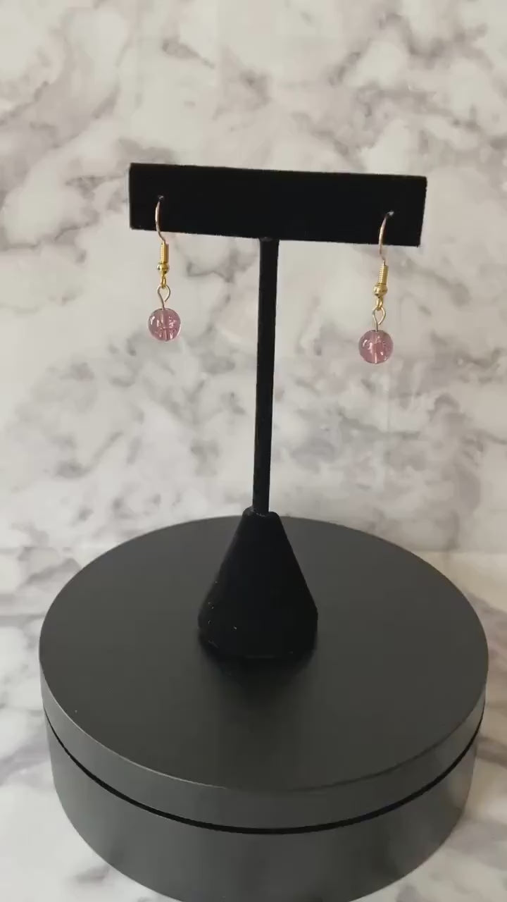 Purple crackle Czech glass drop earrings with 18K gold plated hooks