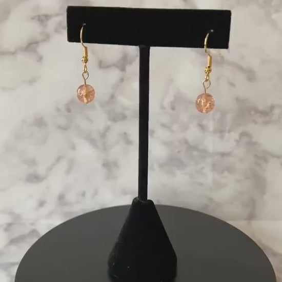 Peach crackle Czech glass drop earrings with 18K gold plated hooks